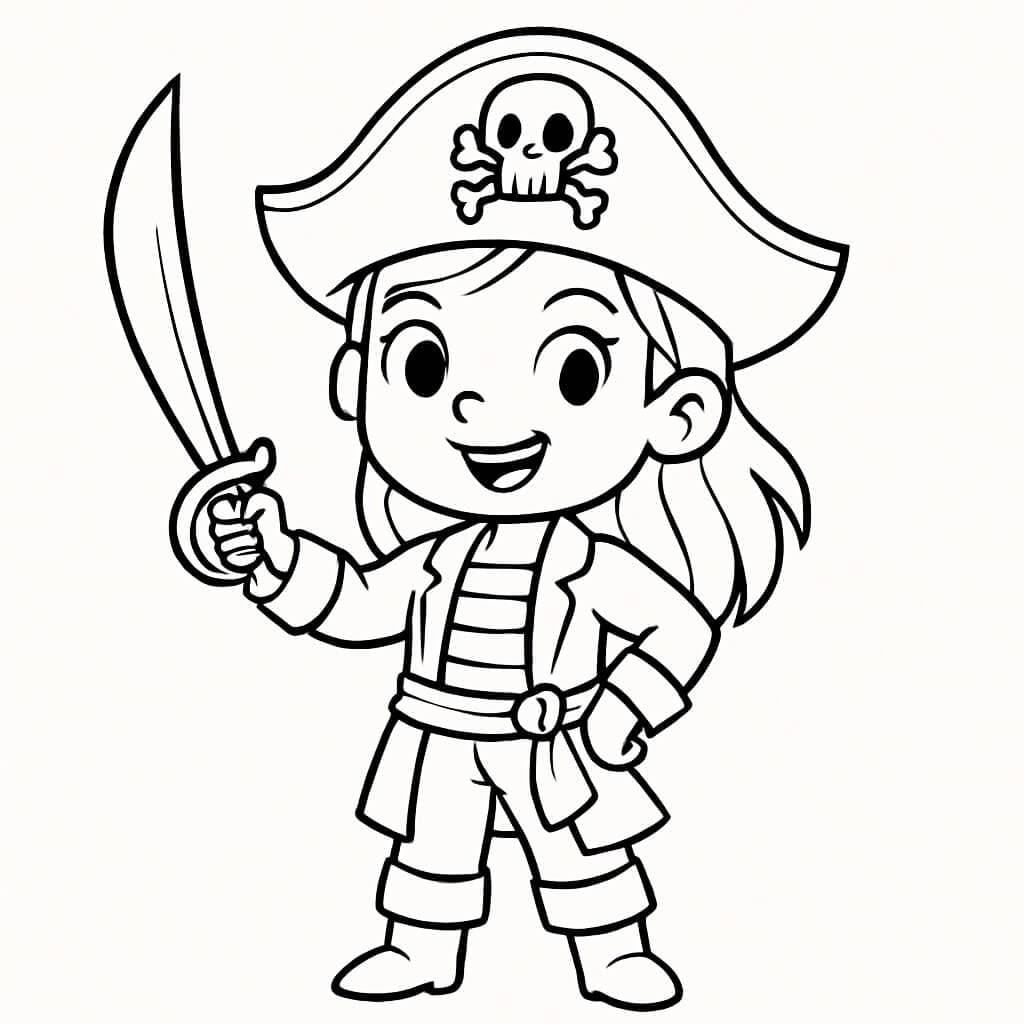 Pirata menina com espada para colorir