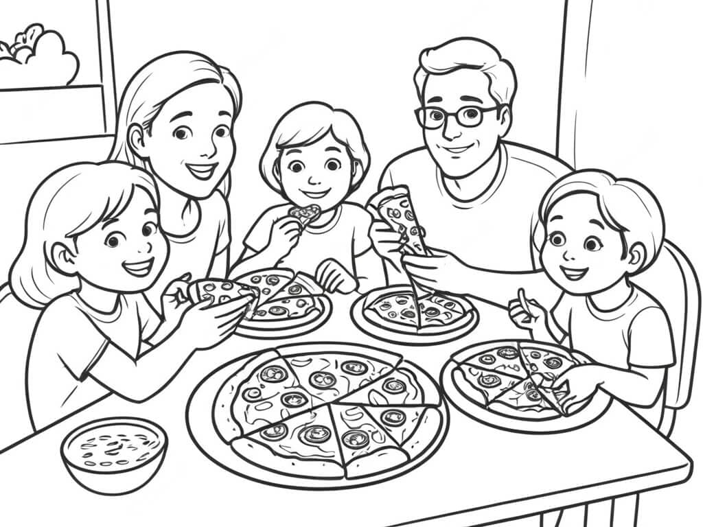 Pizza em família para colorir
