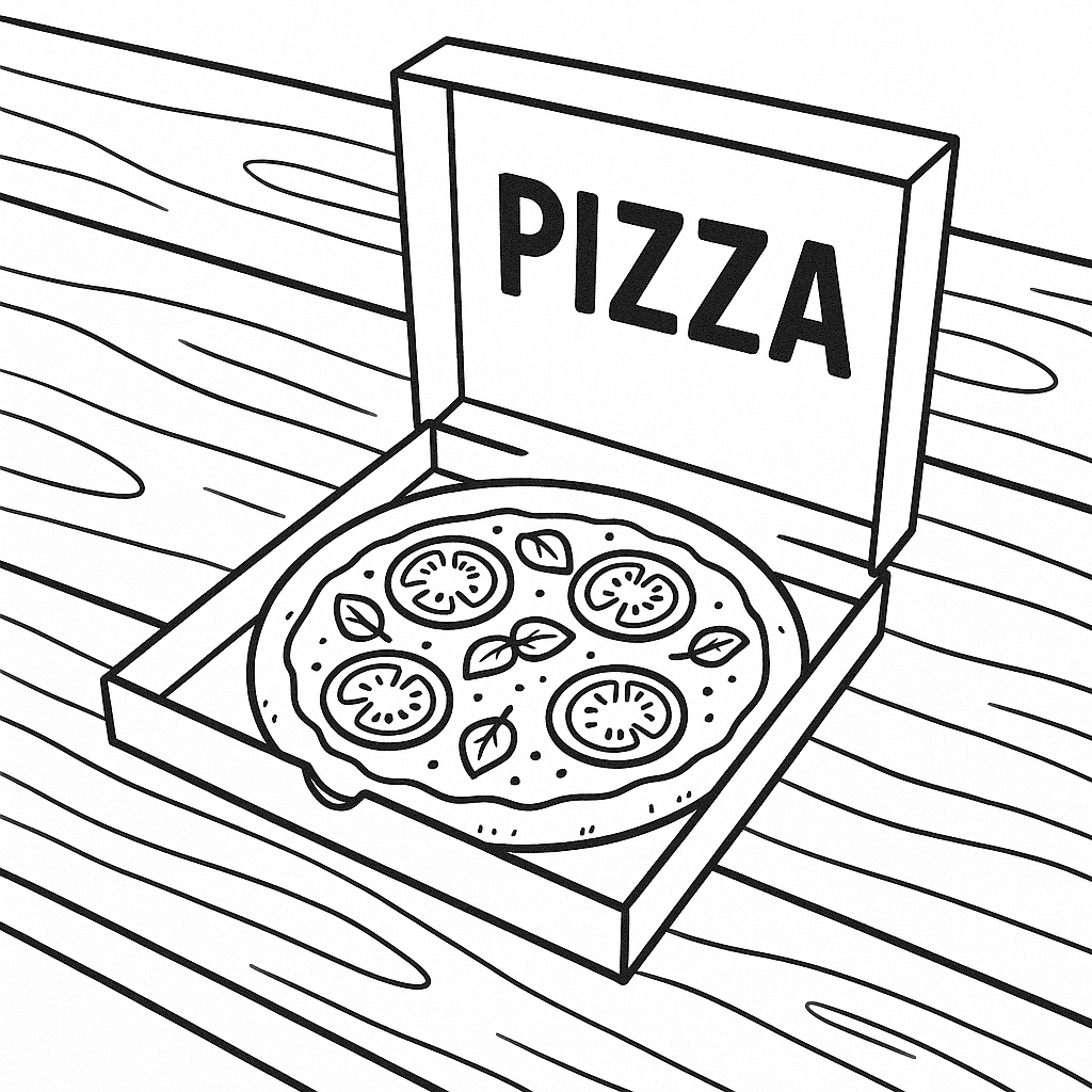 Pizza na mesa para colorir