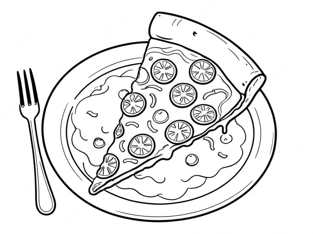 Pizza no prato para colorir