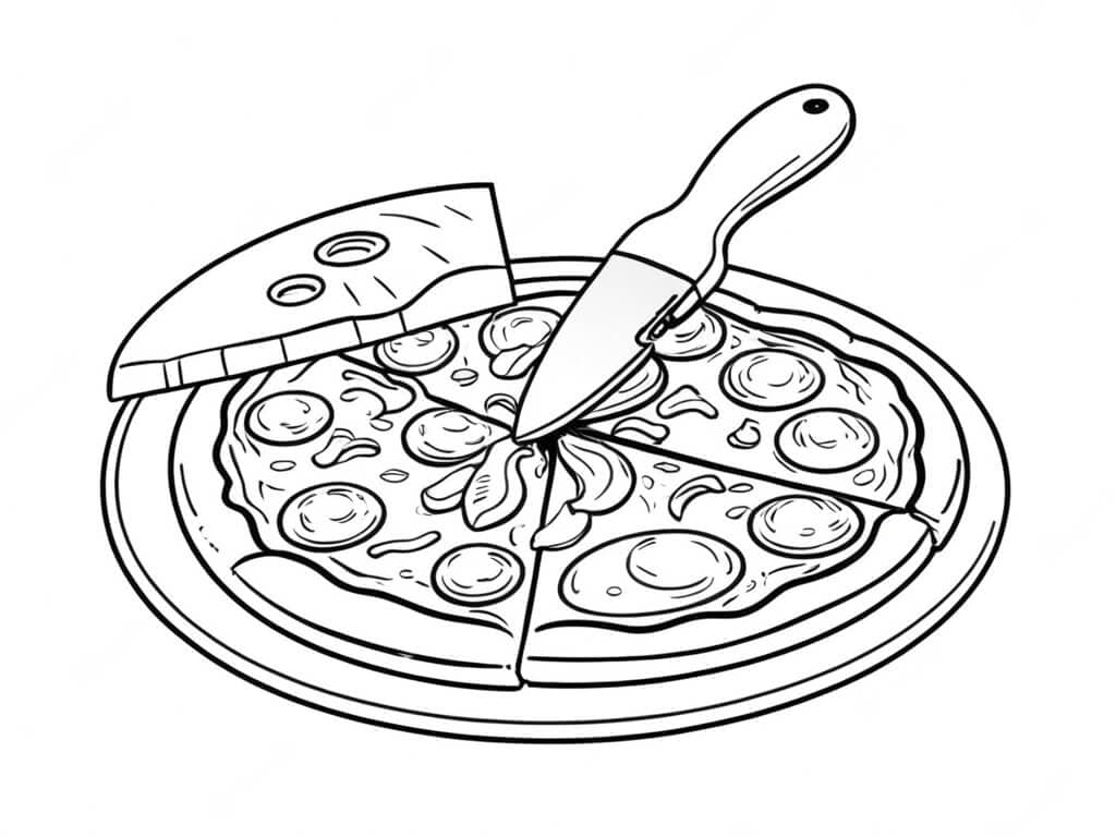 Pizza sendo cortada para colorir