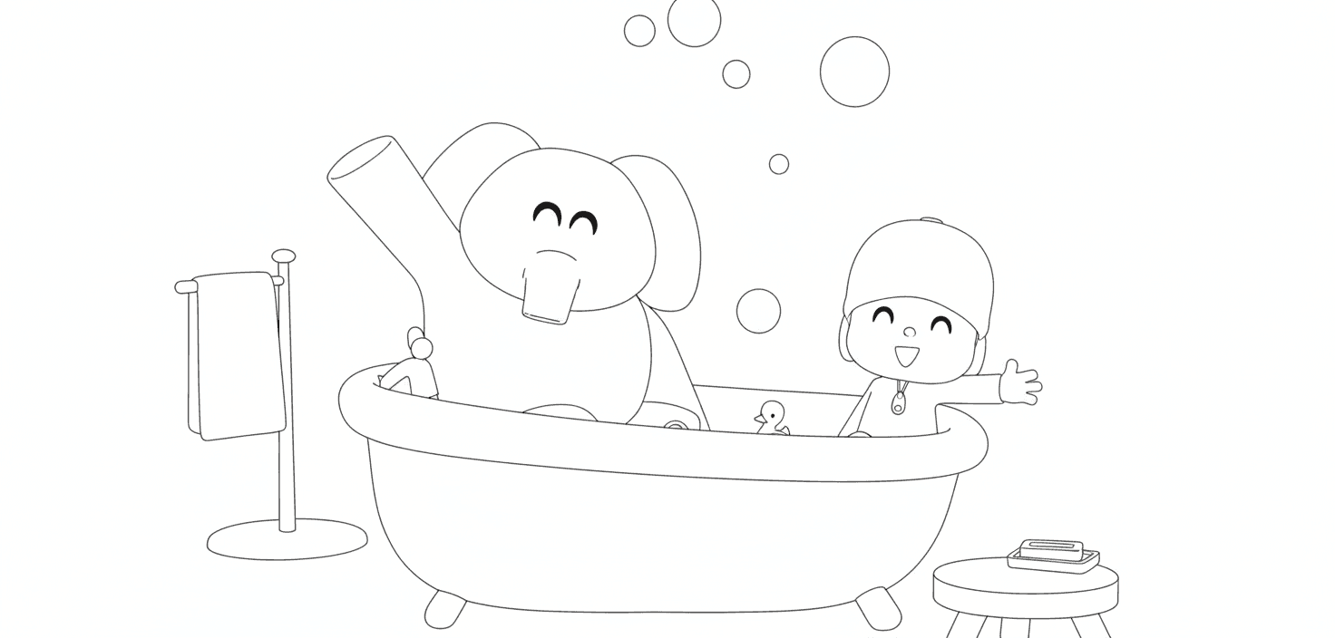Pocoyo na banheira para colorir