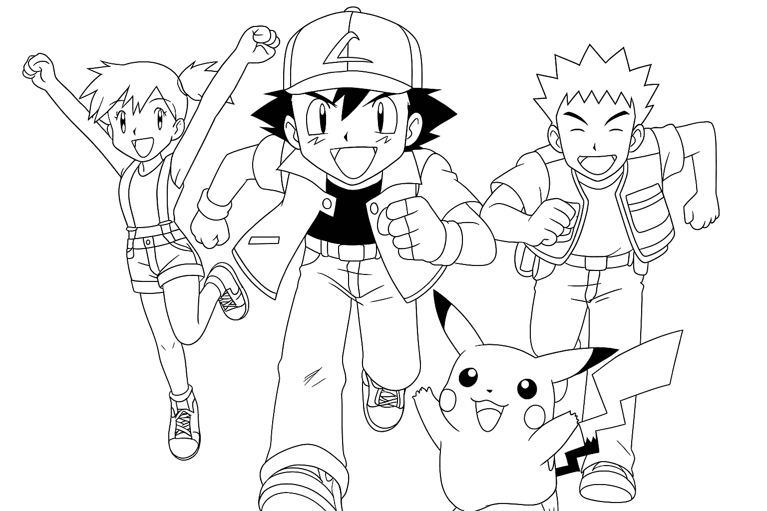 Ash, Brock e Misty para colorir