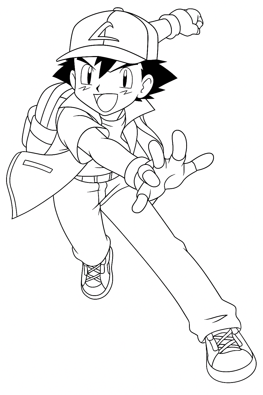 Ash com pokébola para colorir
