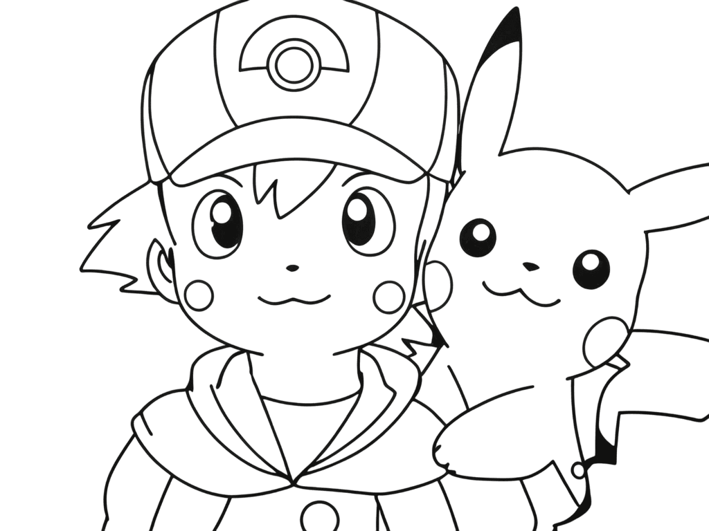 Pikachu e seu melhor amigo Ash para colorir
