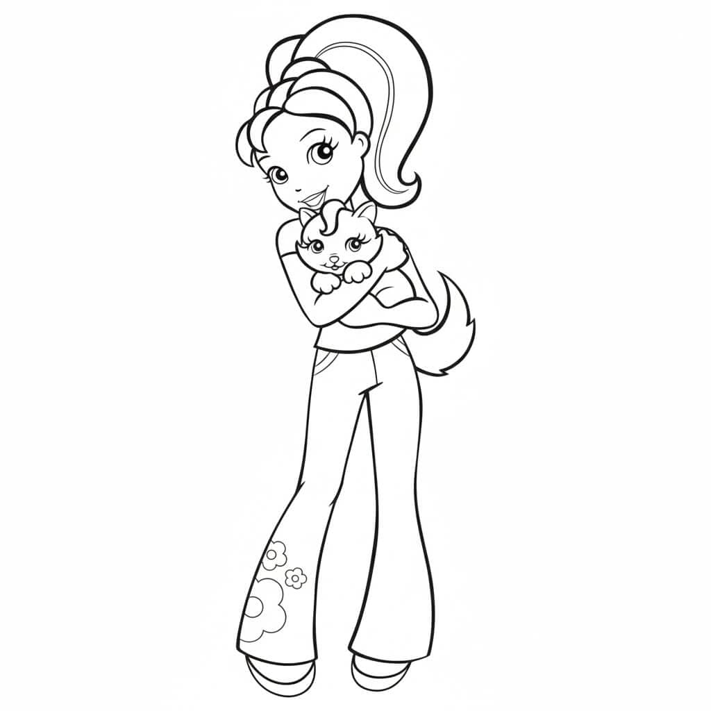 Polly e gatinho para colorir