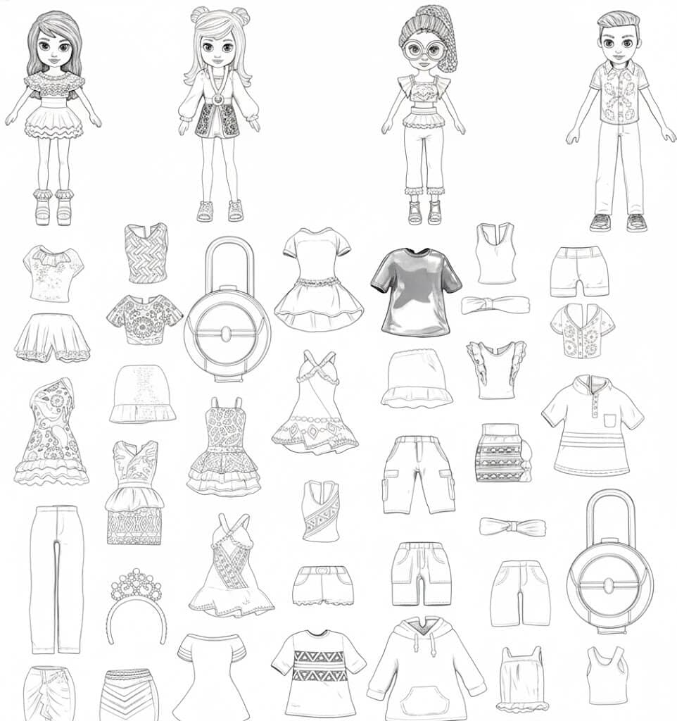 Polly e roupas para colorir