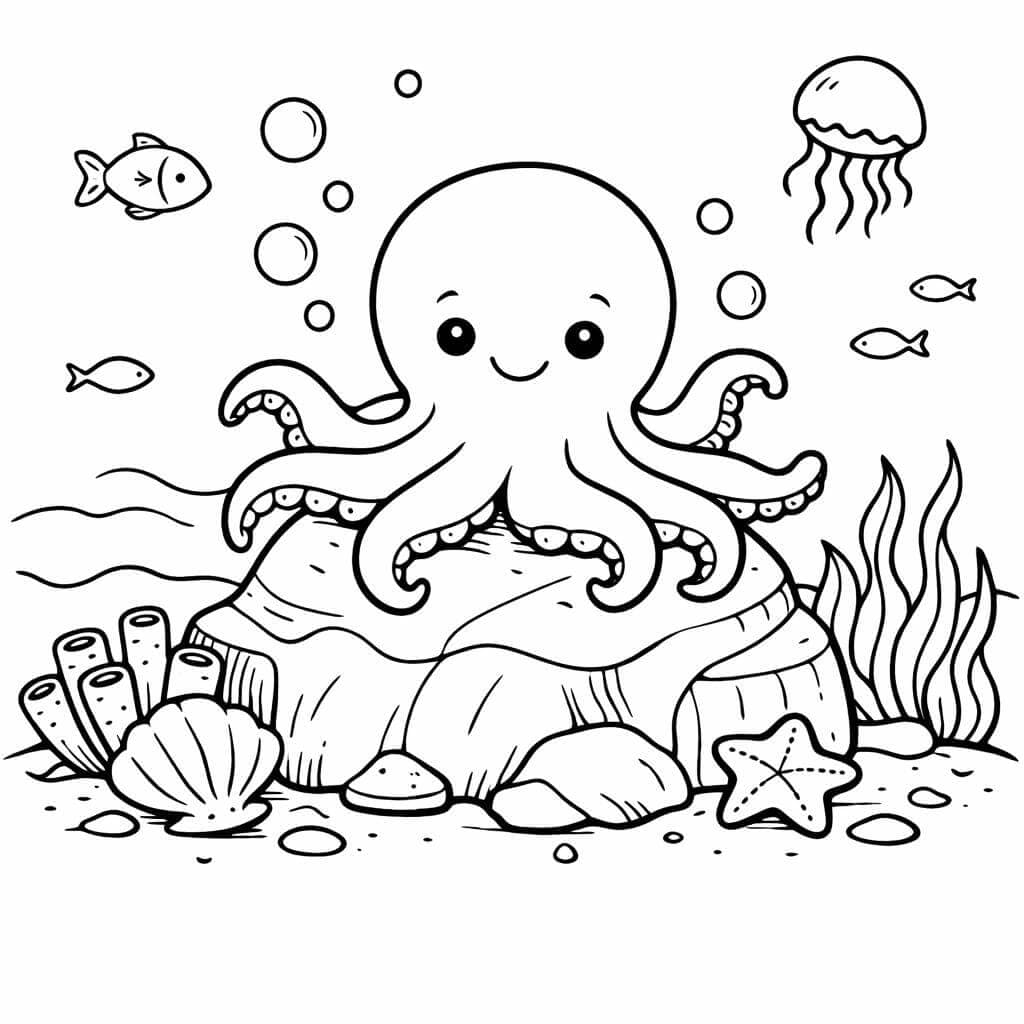 Polvo na pedra para colorir