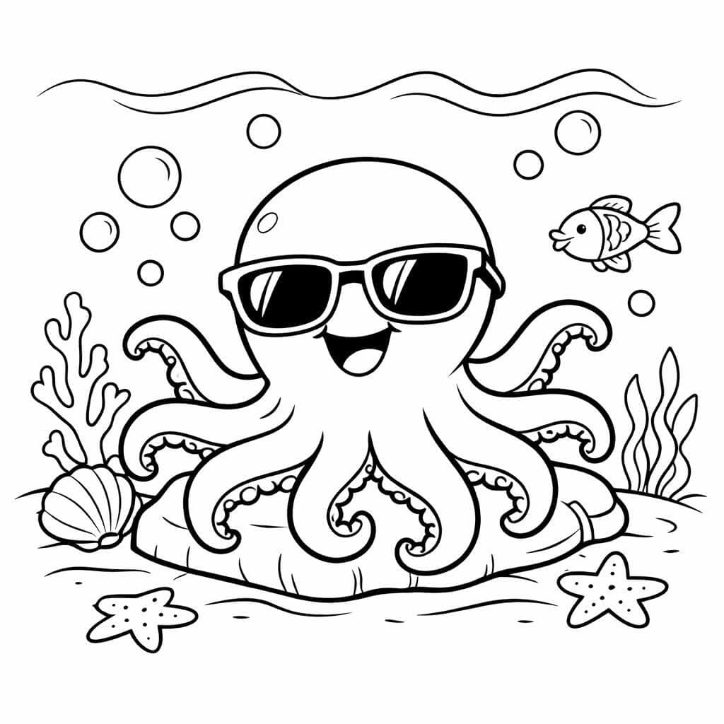 Polvo de óculos de sol sorrindo para colorir