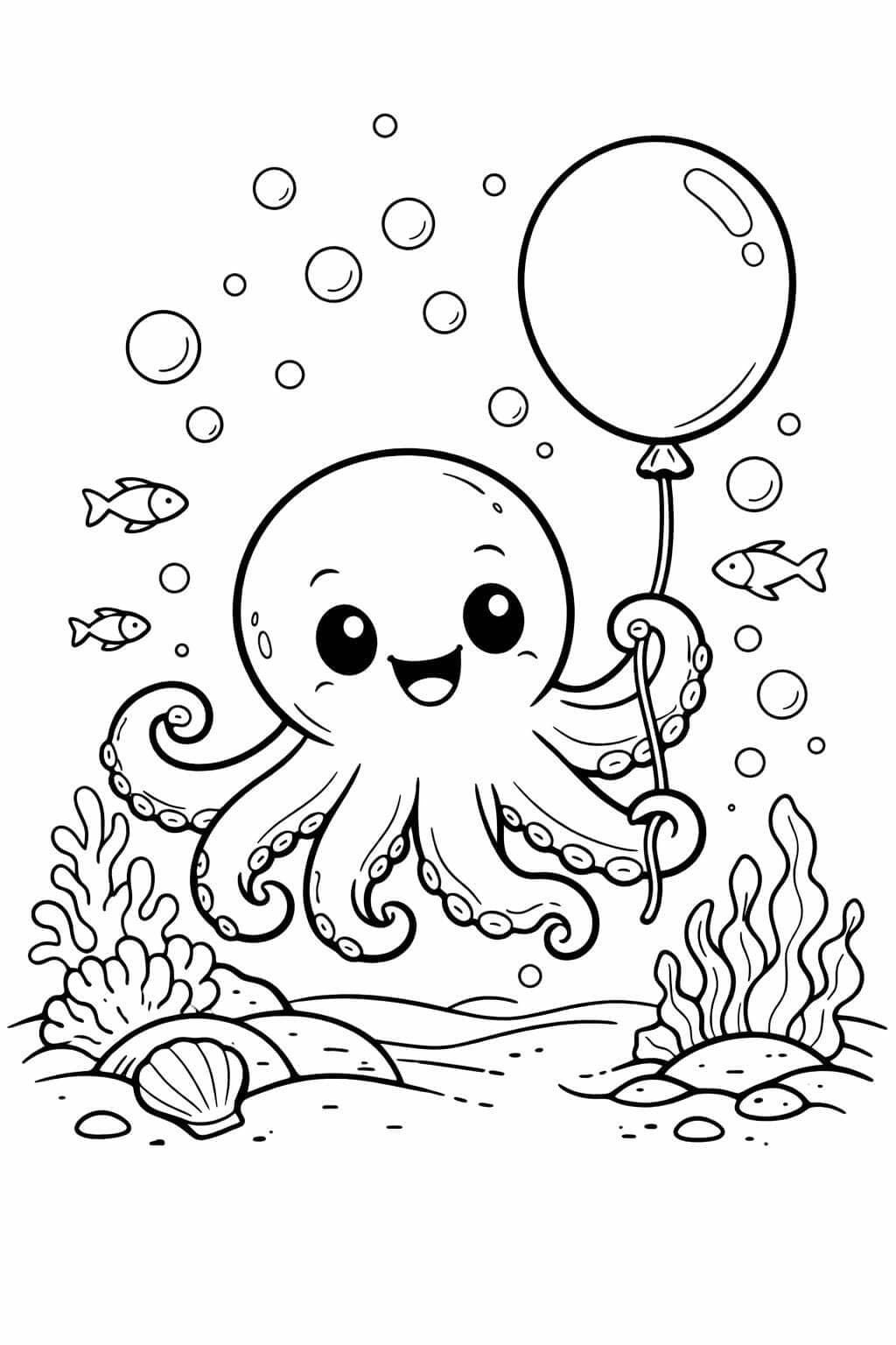 Polvo segurando balão para colorir