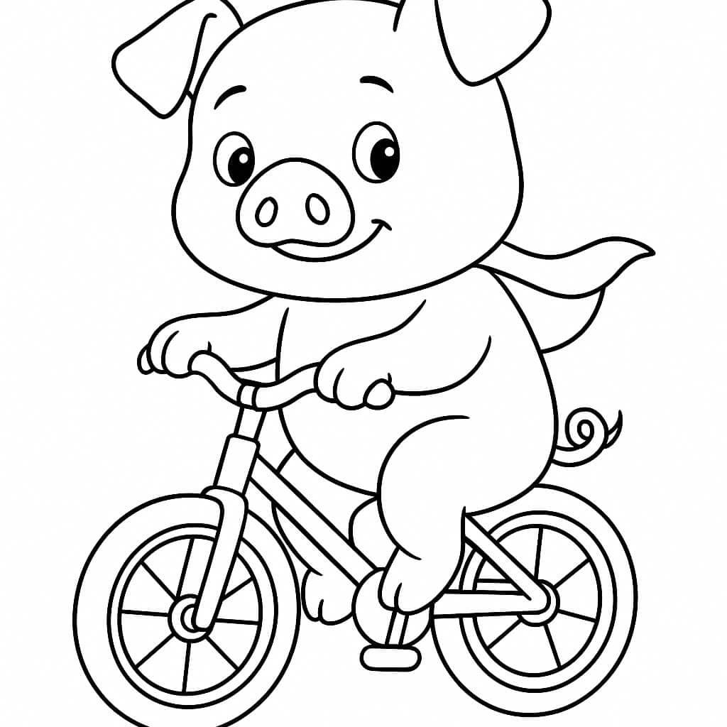 Porco andando de bicicleta para colorir
