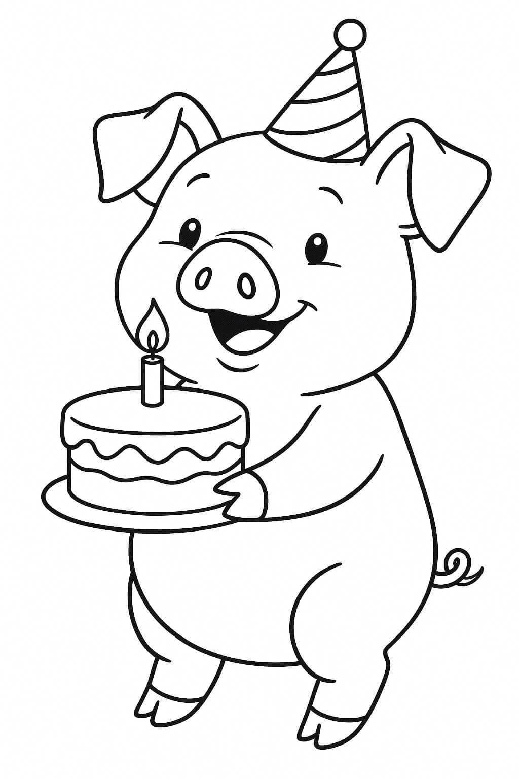 Porco bolo de aniversário para colorir