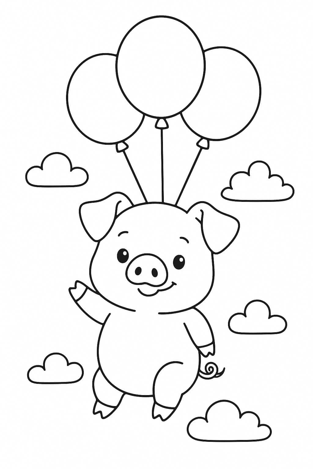 Porco com balões para colorir