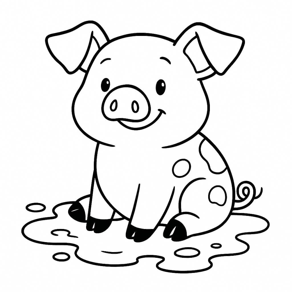 Porco na lama para colorir