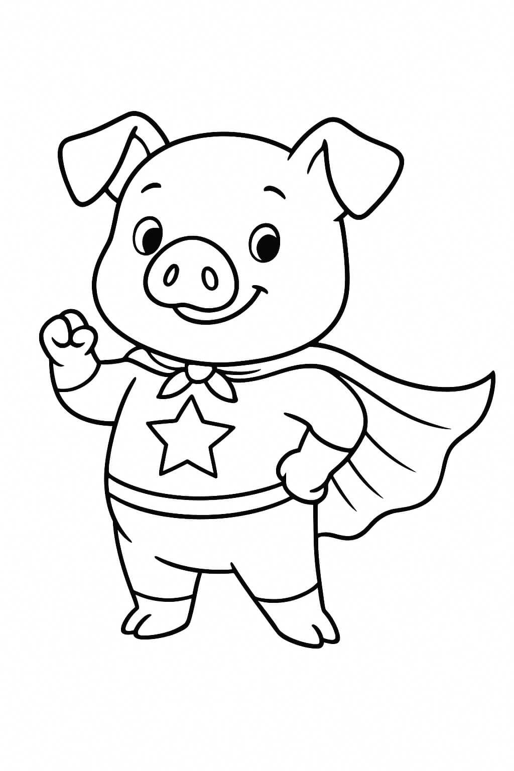 Porco super-herói para colorir