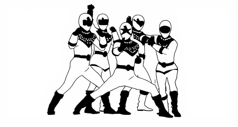 Power Rangers em formação para colorir