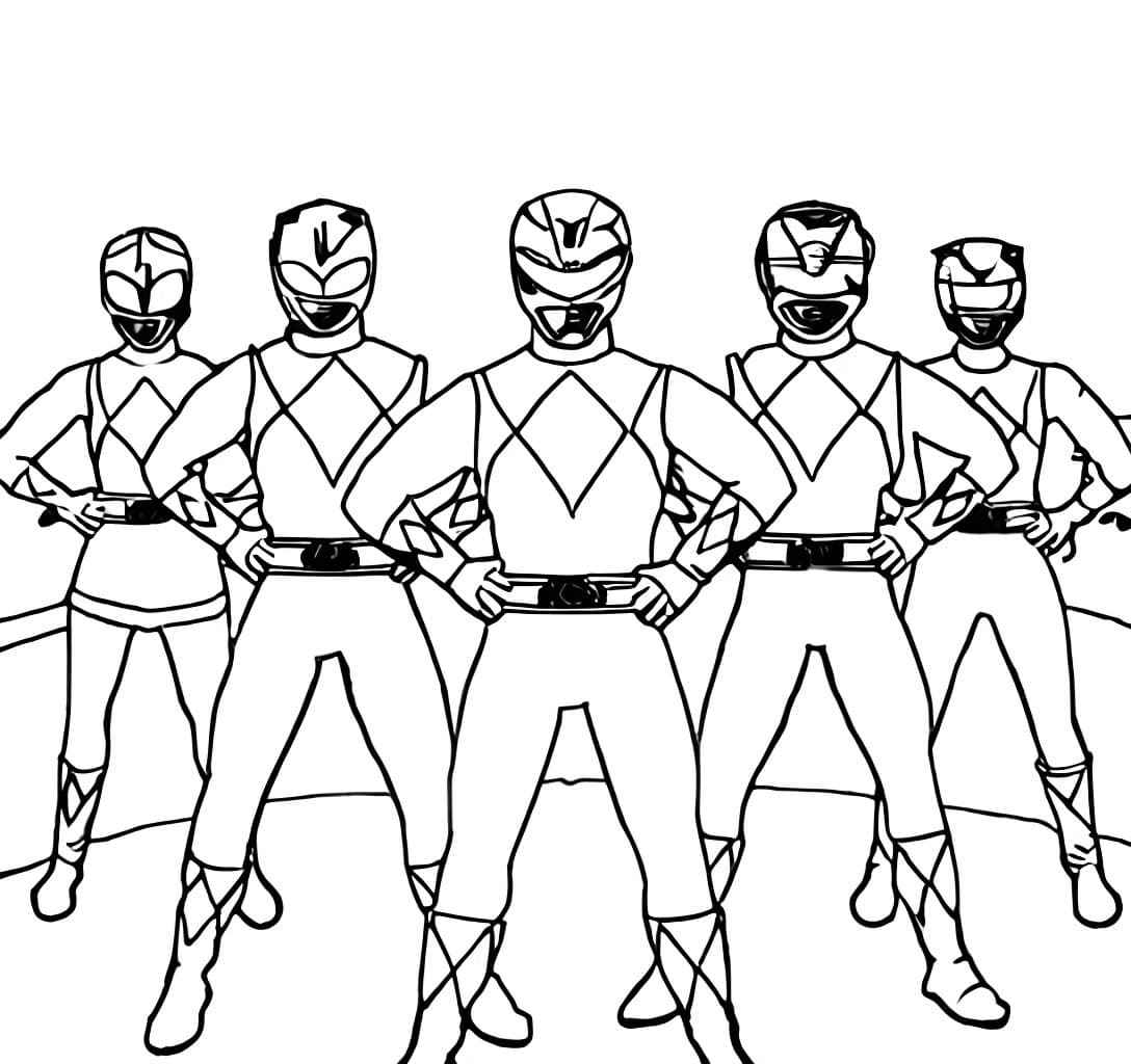 Power Rangers reunidos para colorir