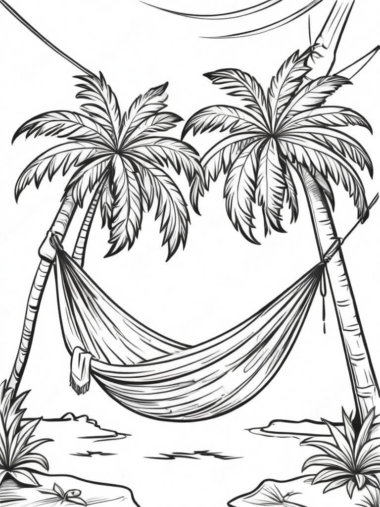 Rede na praia para colorir
