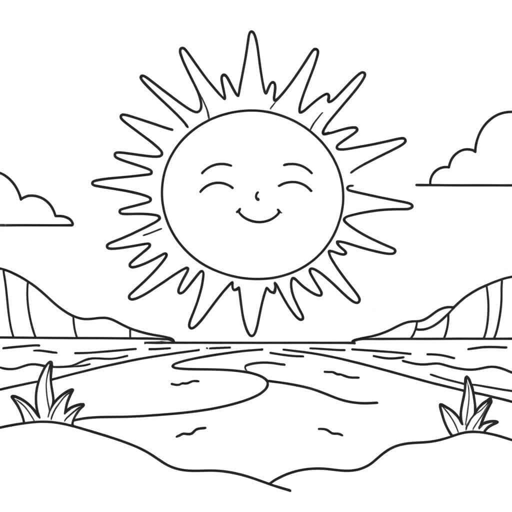 Sol na praia para colorir