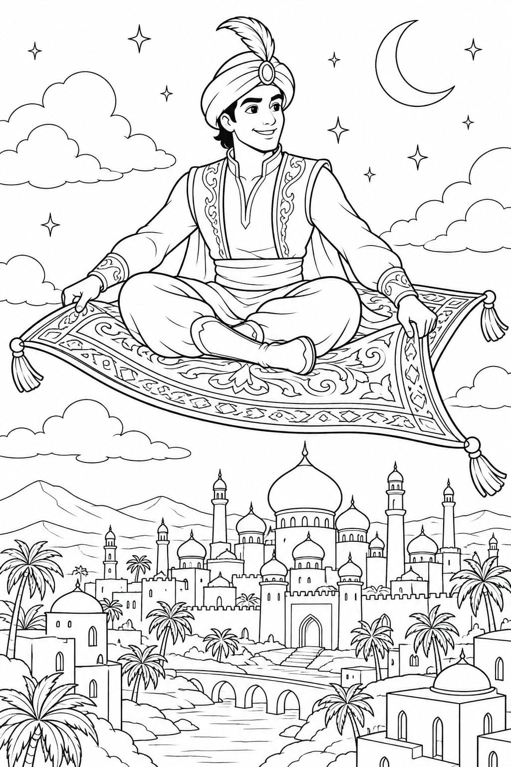 Aladdin no tapete voador para colorir