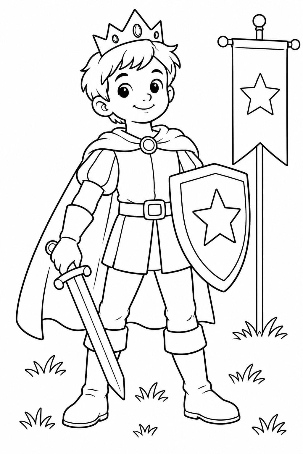 Príncipe com espada e escudo para colorir