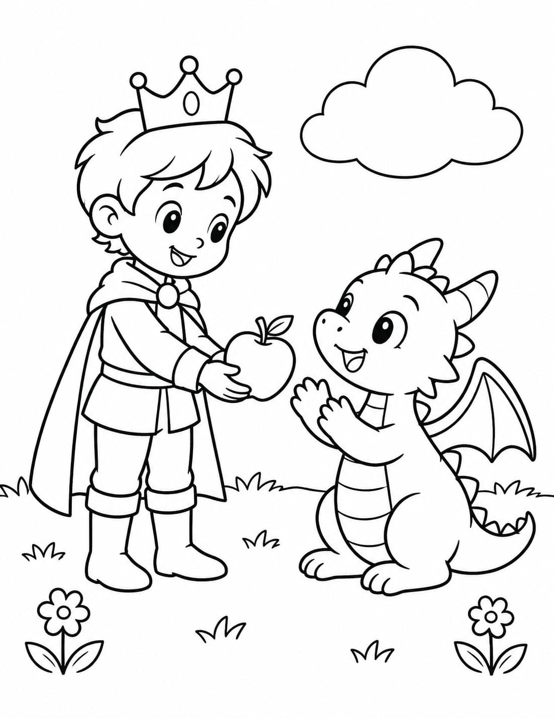 Príncipe e dragão para colorir