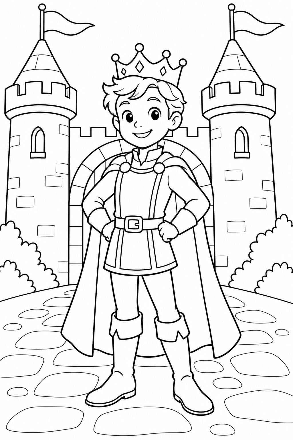 Príncipe no castelo para colorir