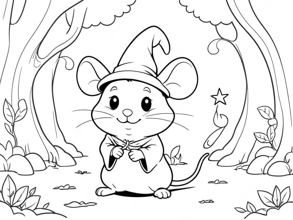 Mago Rato na floresta para colorir