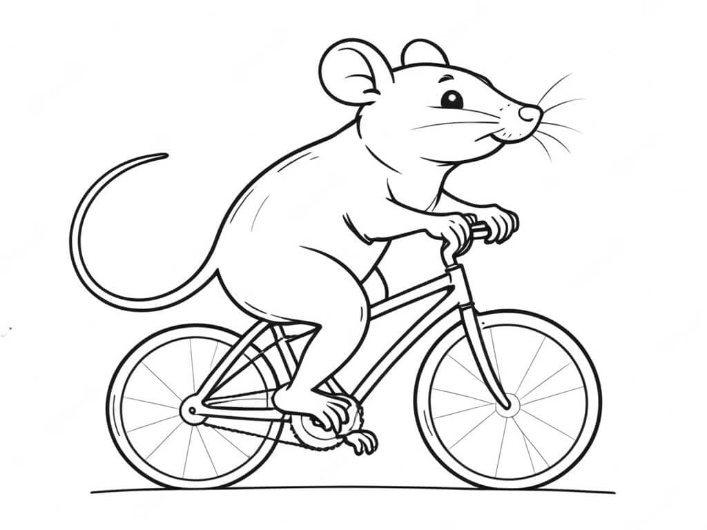 Rato andando de bicicleta para colorir