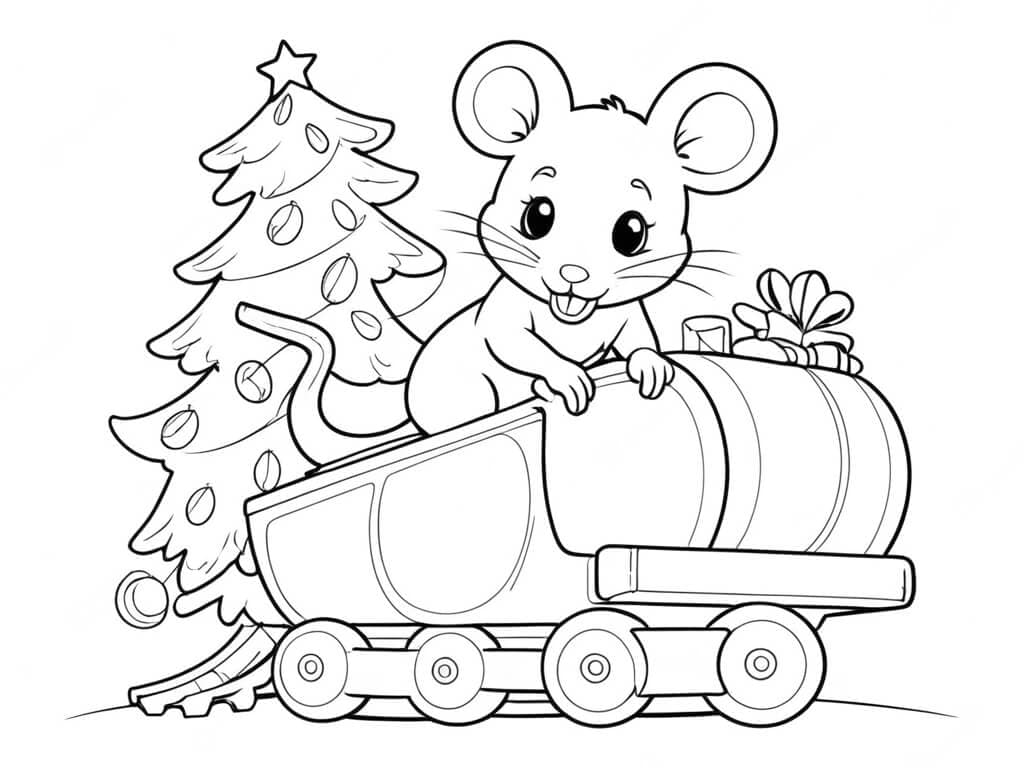 Rato entregando presentes de Natal para colorir