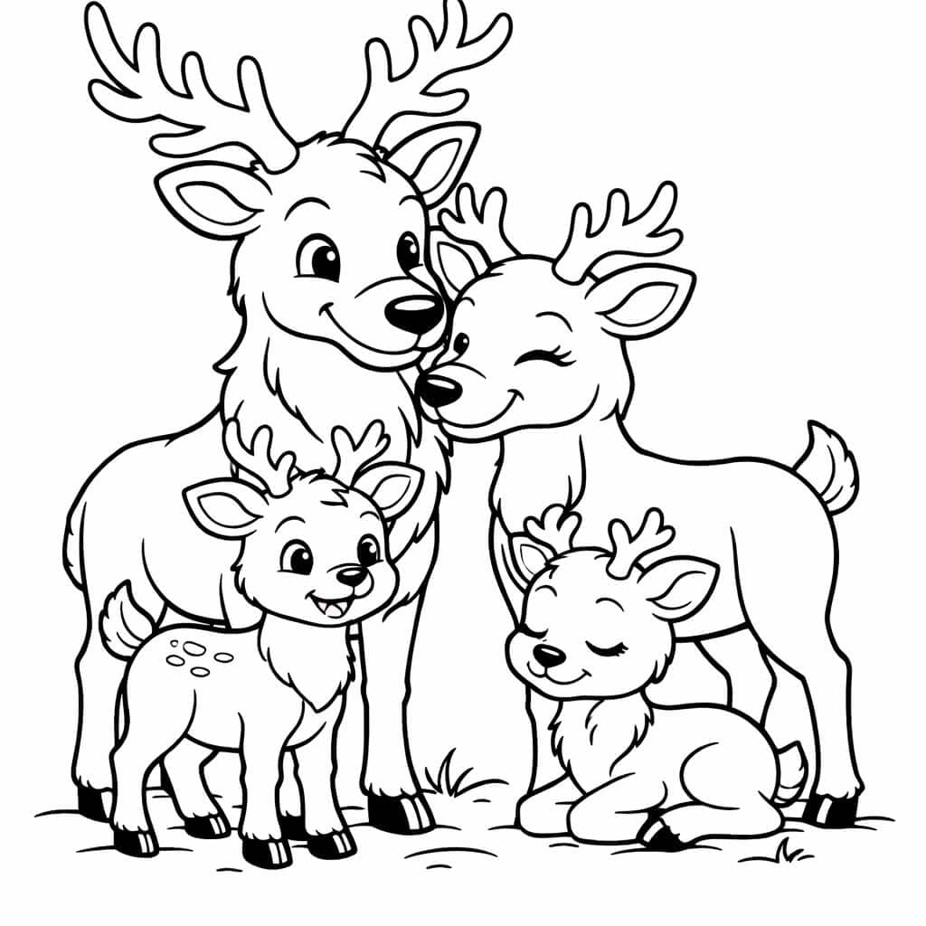Família de renas para colorir