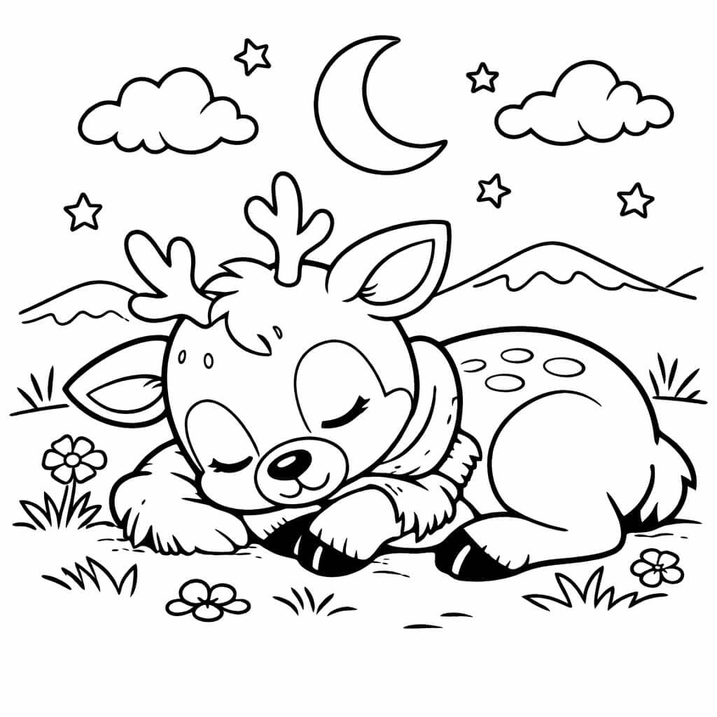 Rena bebê dormindo no prado para colorir