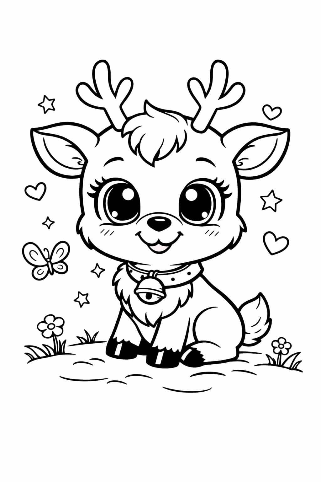 Rena cute de olhos grandes para colorir