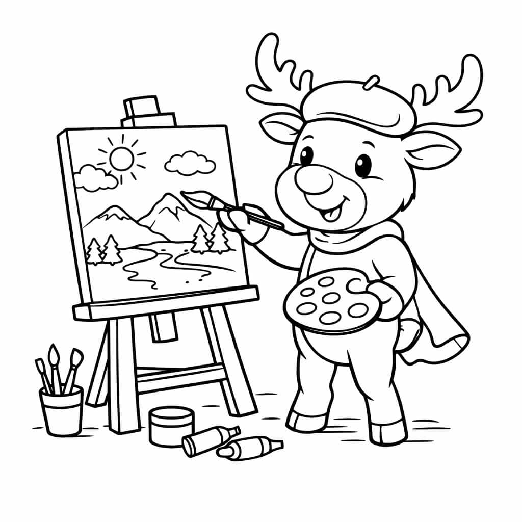 Rena pintando quadro para colorir