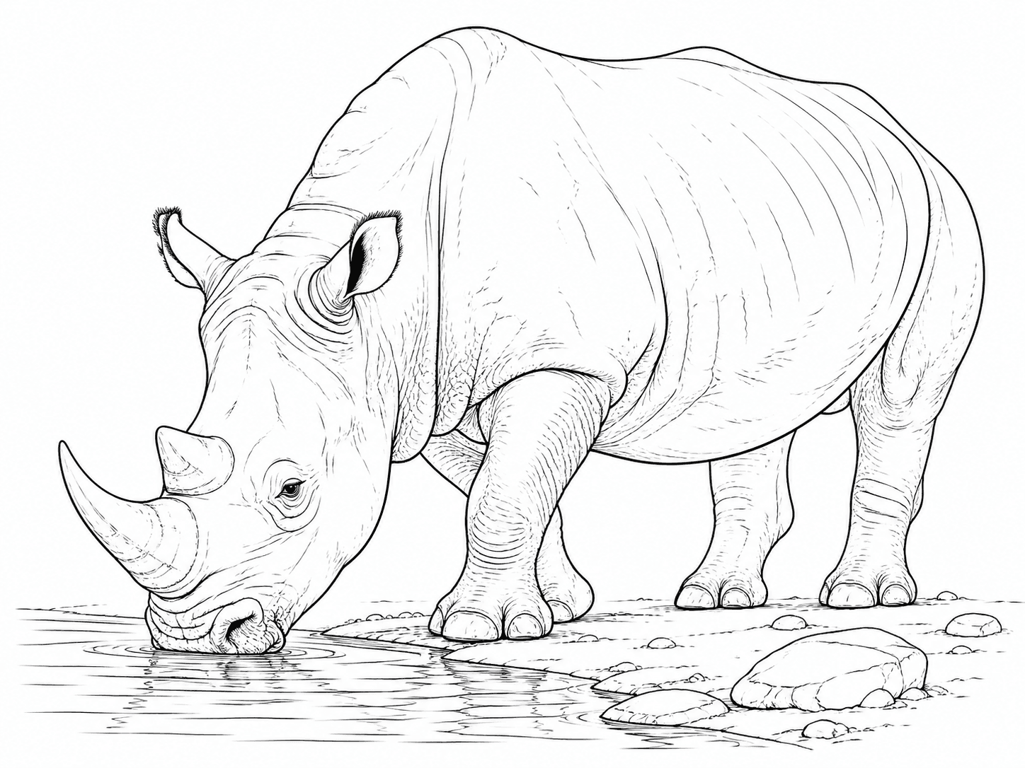 Rinoceronte bebendo água para colorir