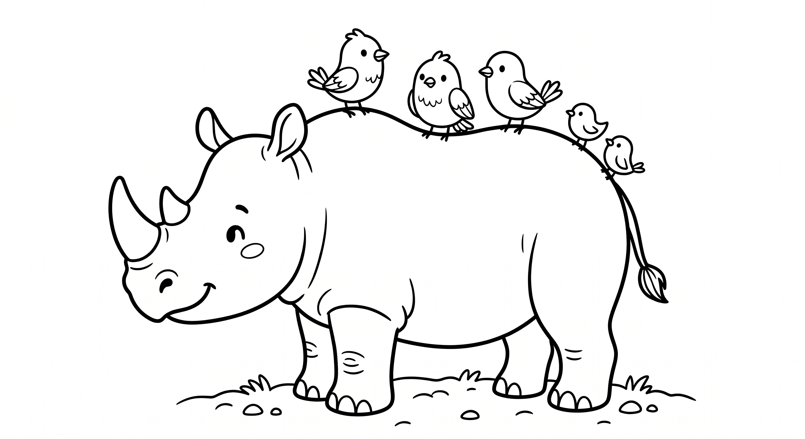 Rinoceronte com passarinhos para colorir