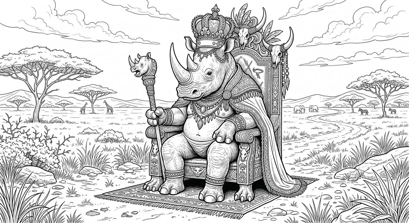 Rinoceronte rei para colorir