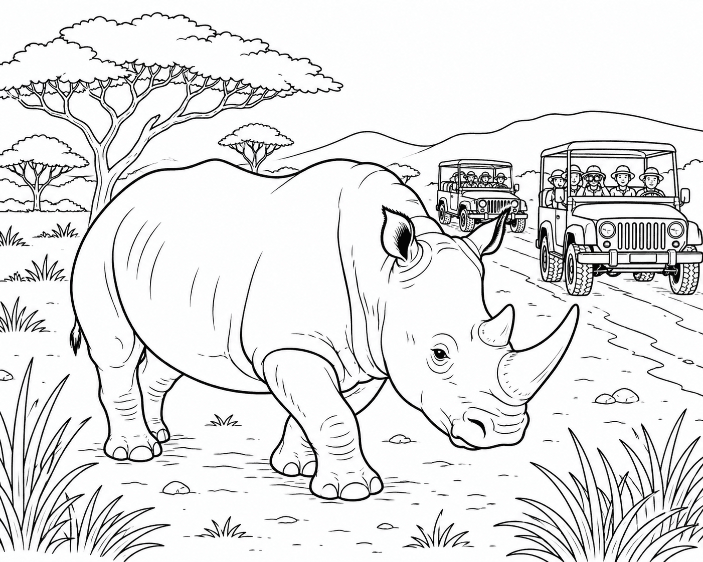 Rinoceronte no safari para colorir
