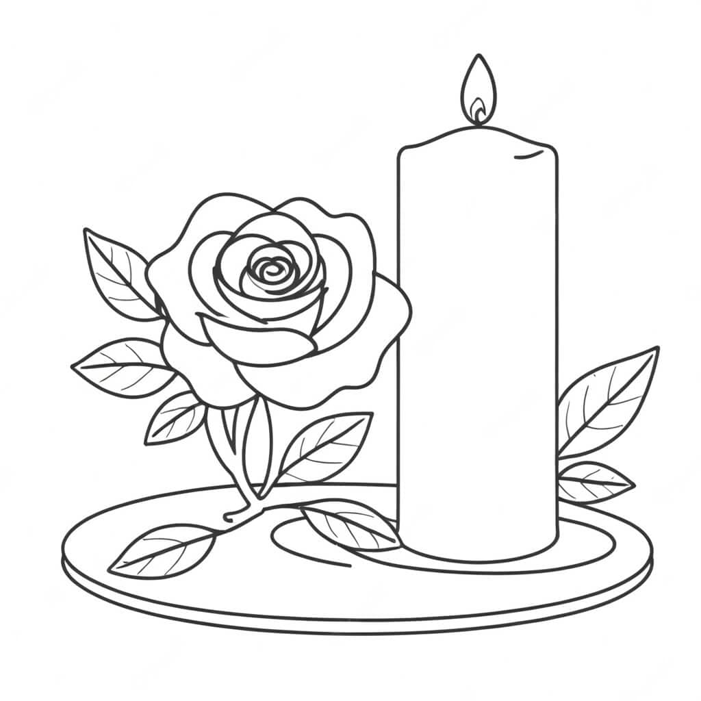 Rosa com vela para colorir