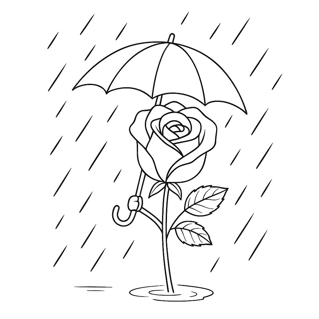 Rosa na chuva para colorir