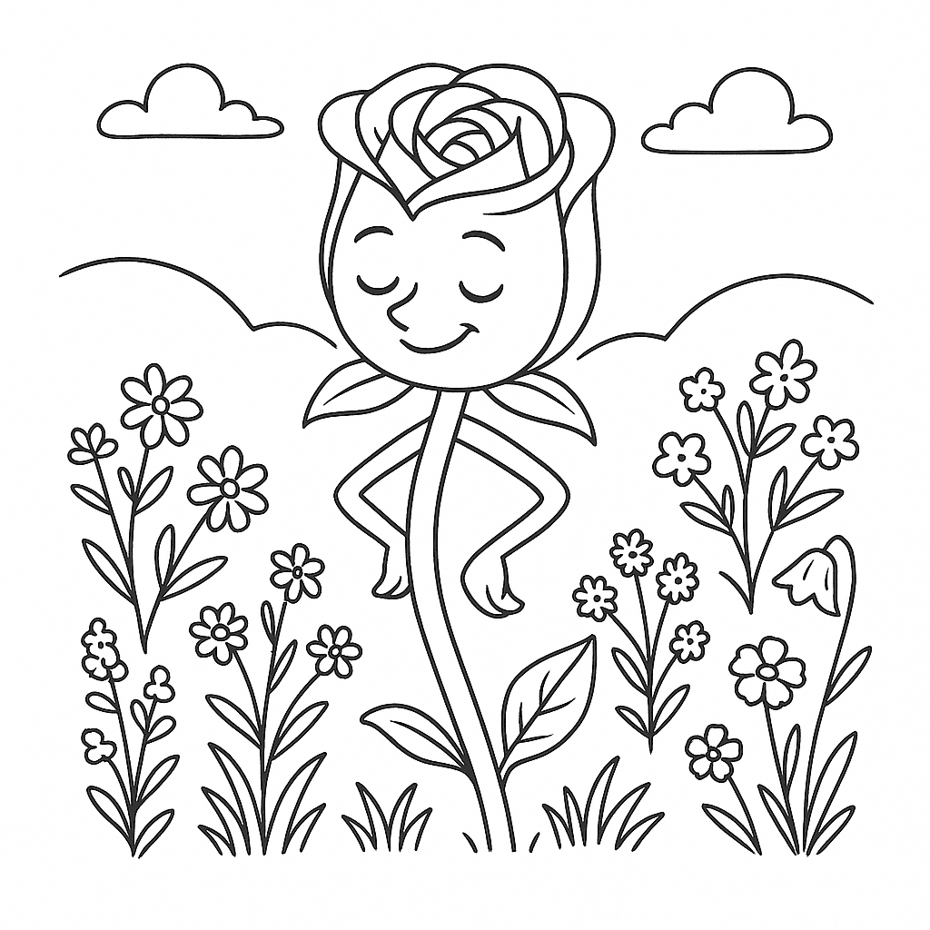 Rosa no campo para colorir