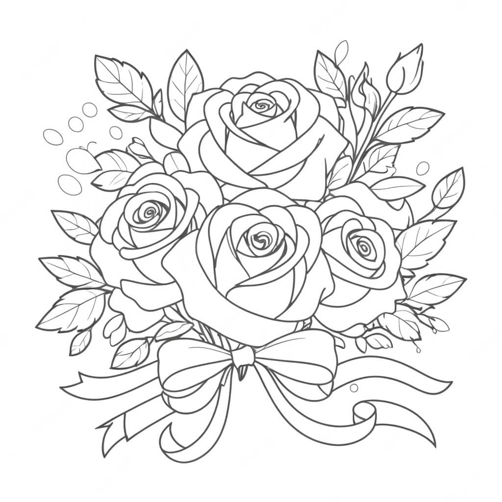 Rosas com fita para colorir