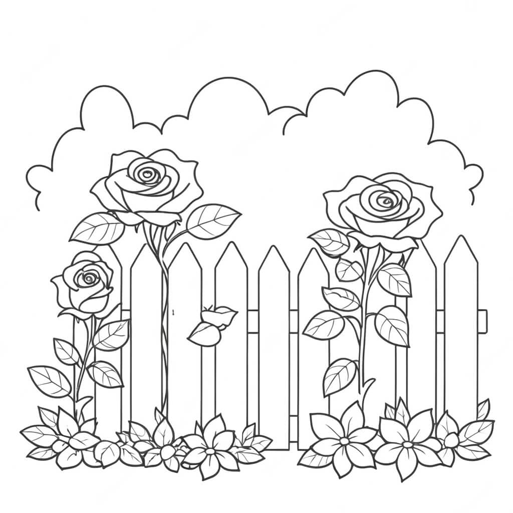 Rosas na cerca para colorir