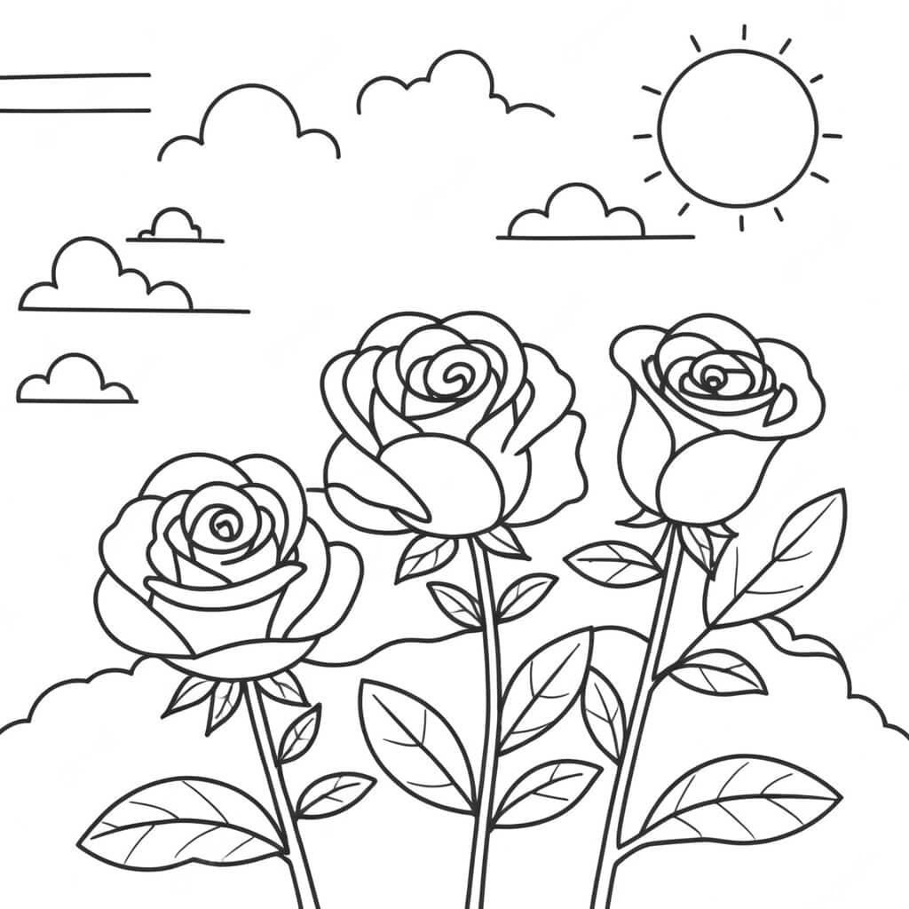 Rosas sob o sol para colorir