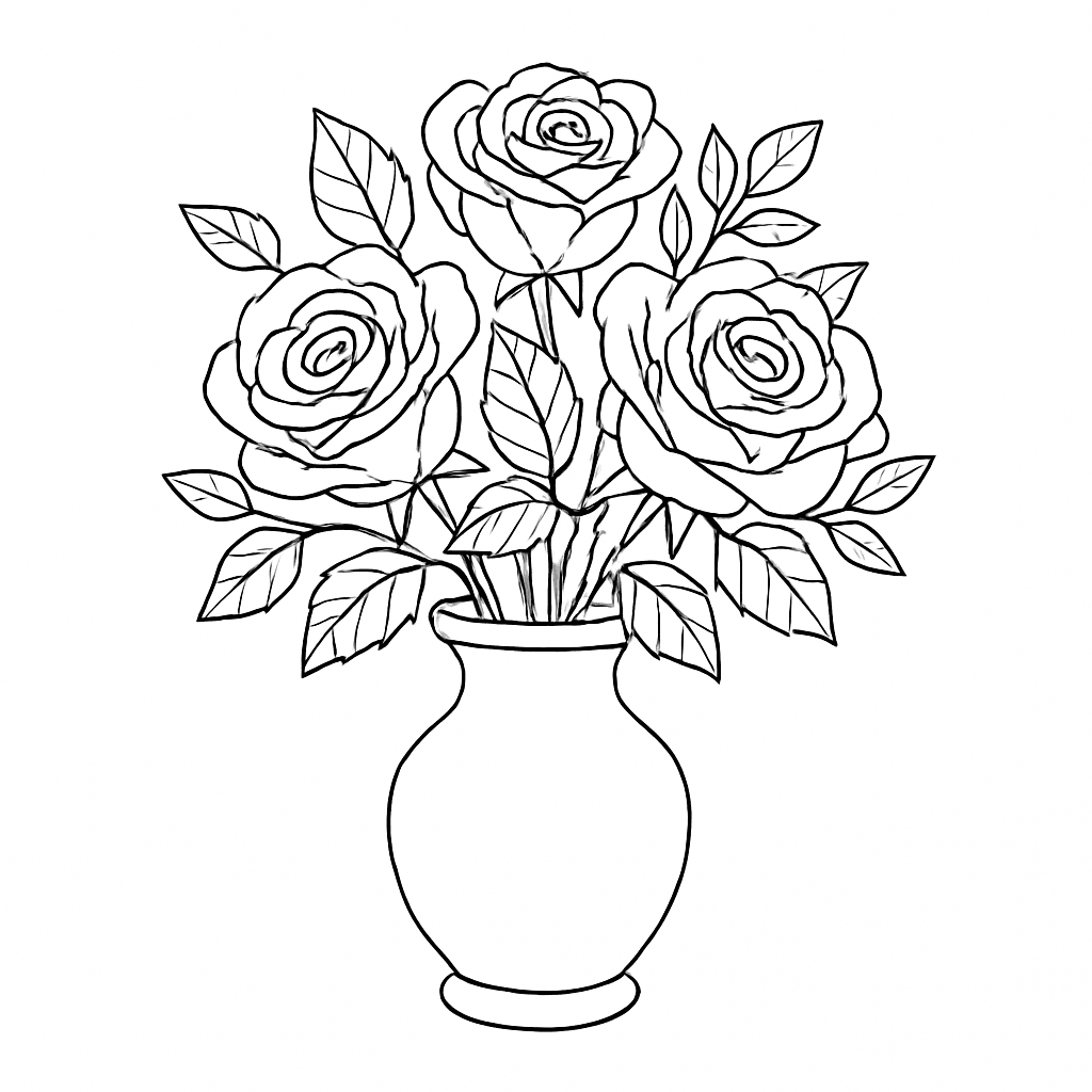 Rosas em vaso para colorir