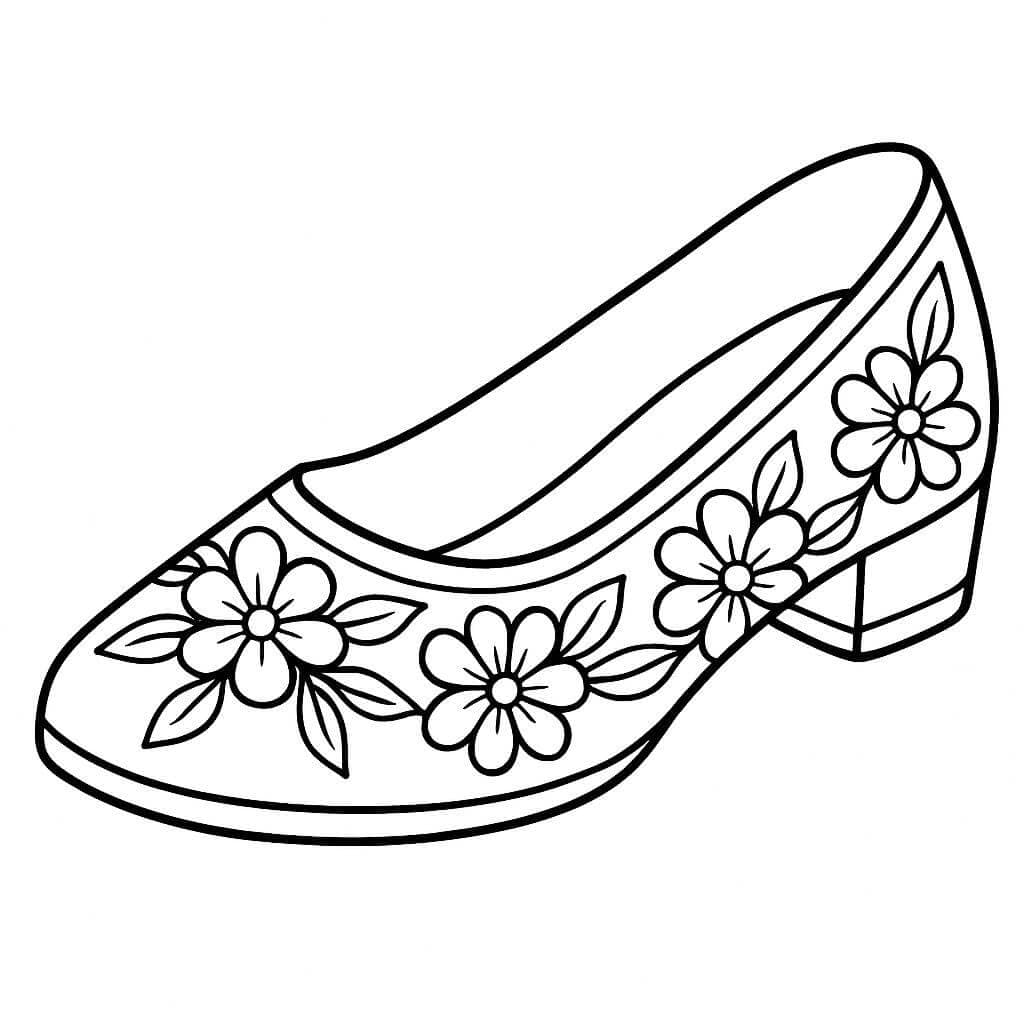 Sapato com flores para colorir