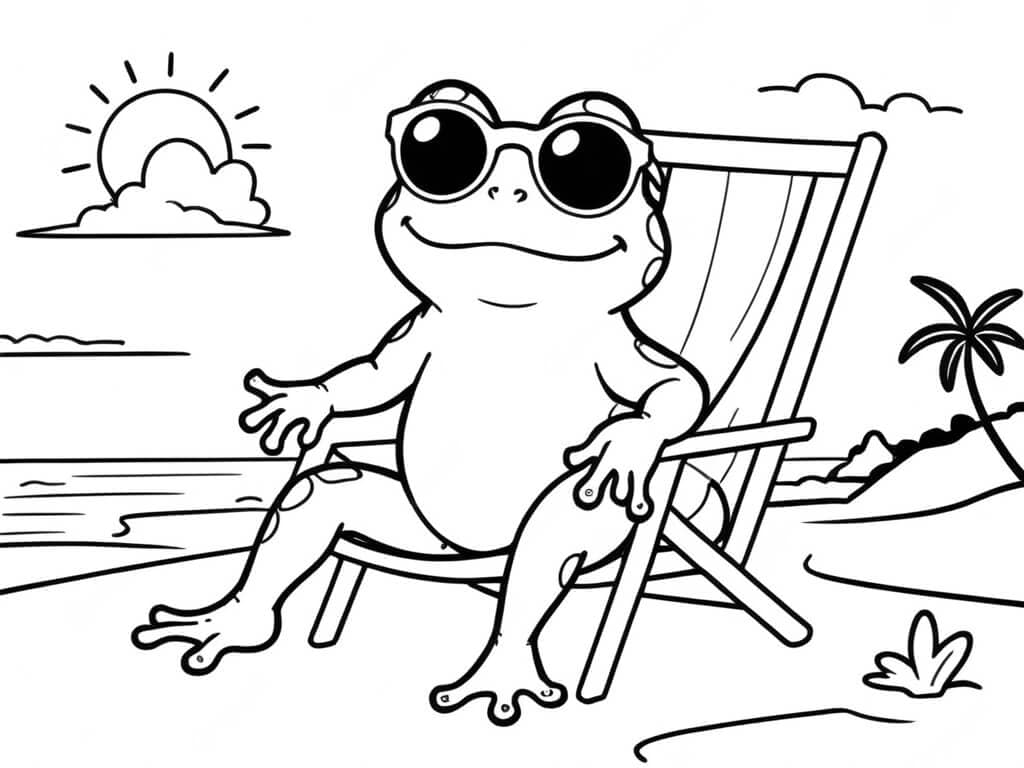 Sapo na praia para colorir