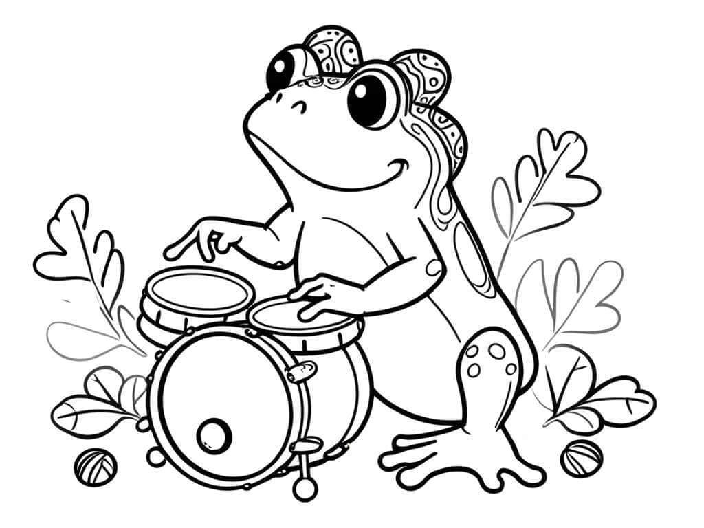 Sapo tocando bateria para colorir