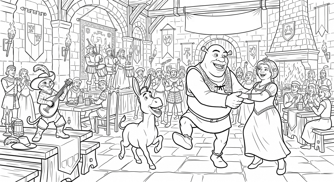 Shrek festa medieval para colorir
