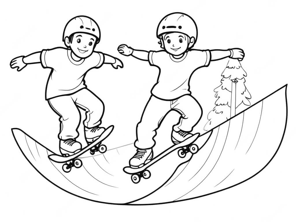 Amigos skatistas para colorir